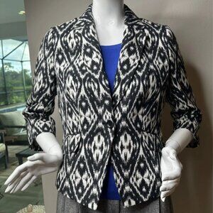 Black White Ikat / Geometric Cotton Women Blazer Size 6 / S